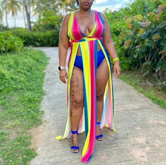 Rainbow Striped Split Maxi Dress - Picture 2 of 3